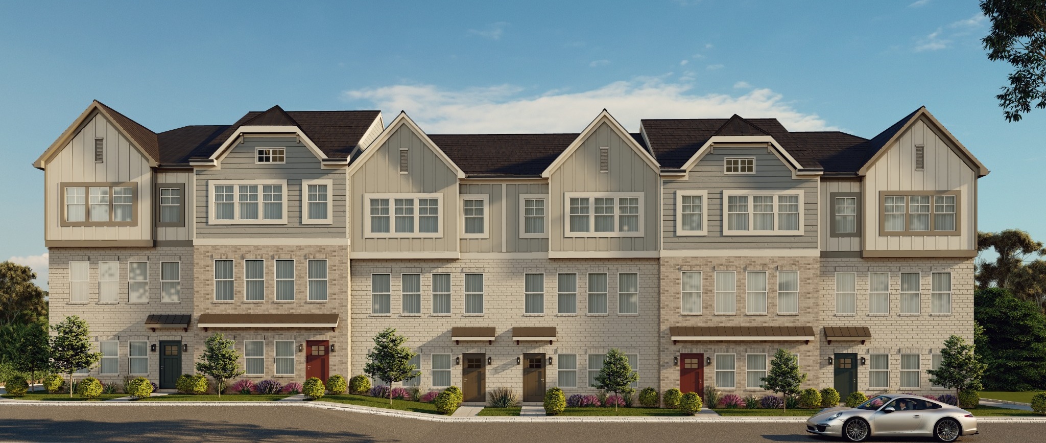 Aldenbrook new luxury townhomes in Duluth GA - Buildings A and B front elevation